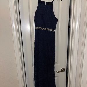 Long formal navy blue dress with sparkly accent
